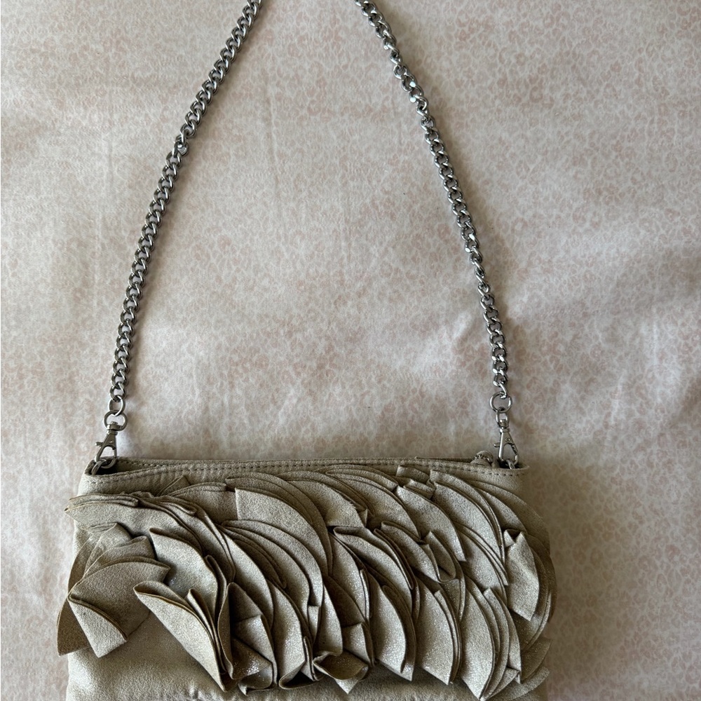 White House Black Market Cream Ruffle Clutch